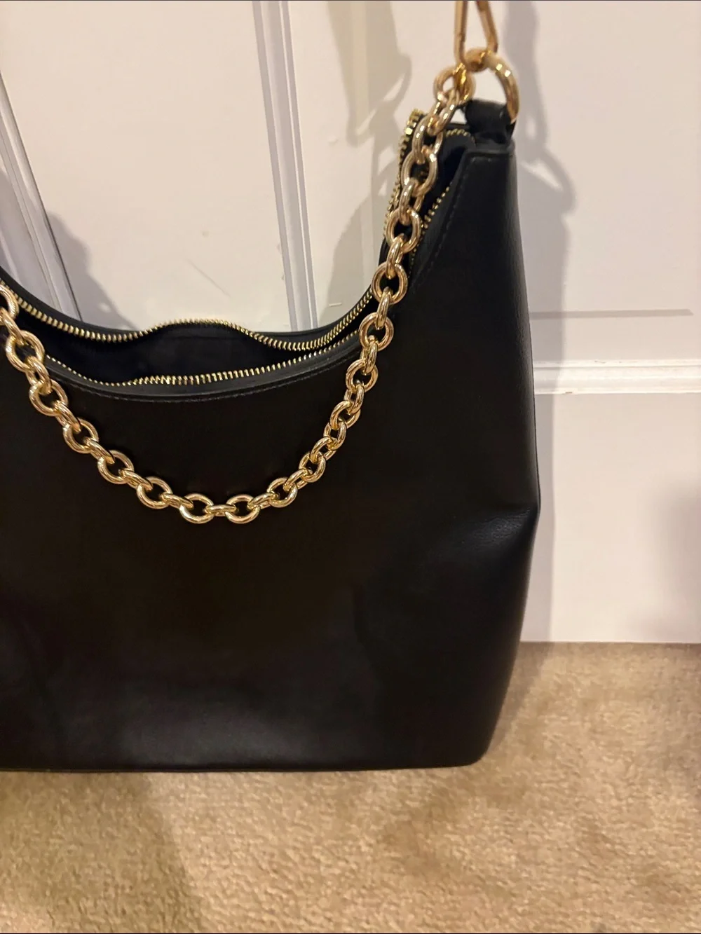 AOTA Black Shoulder Hobo Bag with Gold Chain Strap